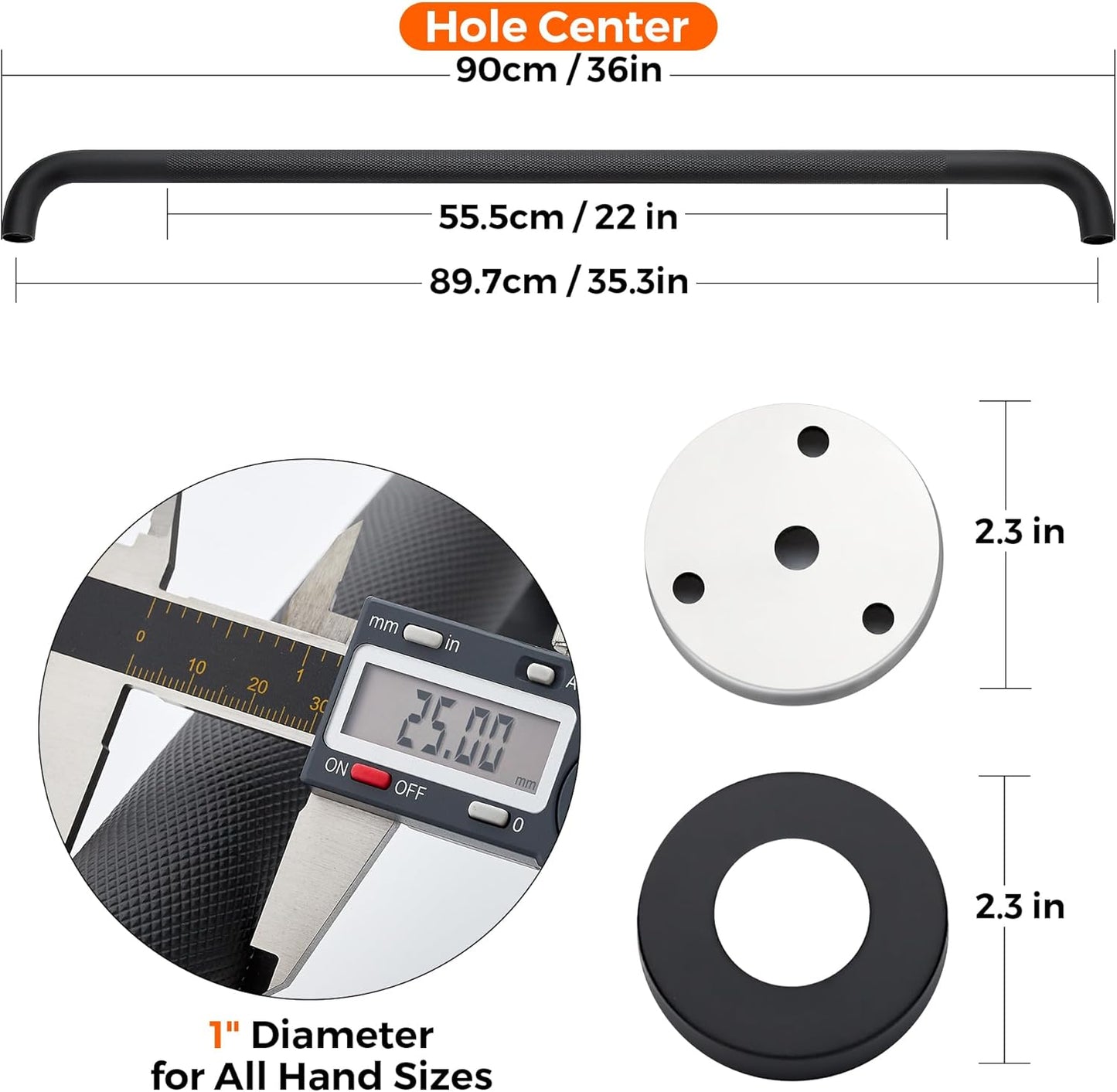 Grab Bars for Shower, 1 Pack 36-Inch Anti Slip Shower Handles for Elderly, Safety Shower Grab Bar, Stainless Steel Handicap Grab Bars for Bathroom (Black 1" Diameter)