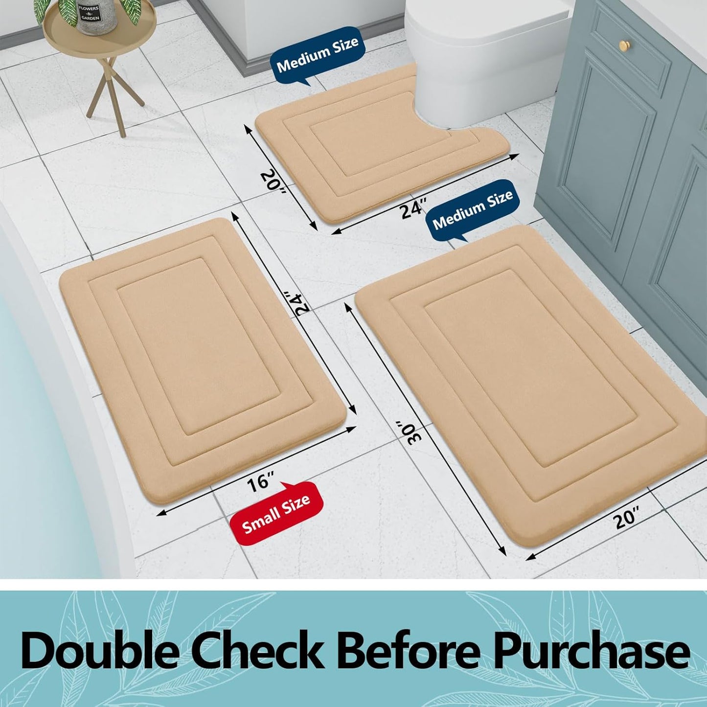 Arotive Memory Foam Bathroom Rug Mat 36x24, Ultra Soft and Absorbent Bath Mat, Machine Wash Dry, Comfortable Bath Rug Carpet for Bathroom Floor, Tub and Shower, Beige