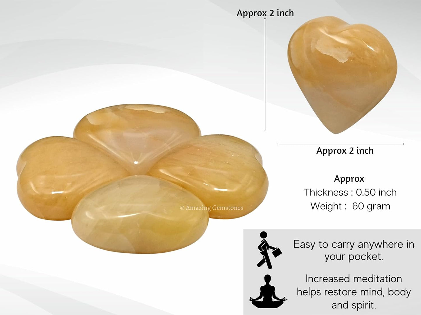 Yellow Aventurine Crystal Heart Palm Stone - Pocket Massage Worry Stone for Natural Body Chakra Balancing, Reiki Healing and Crystal Grid