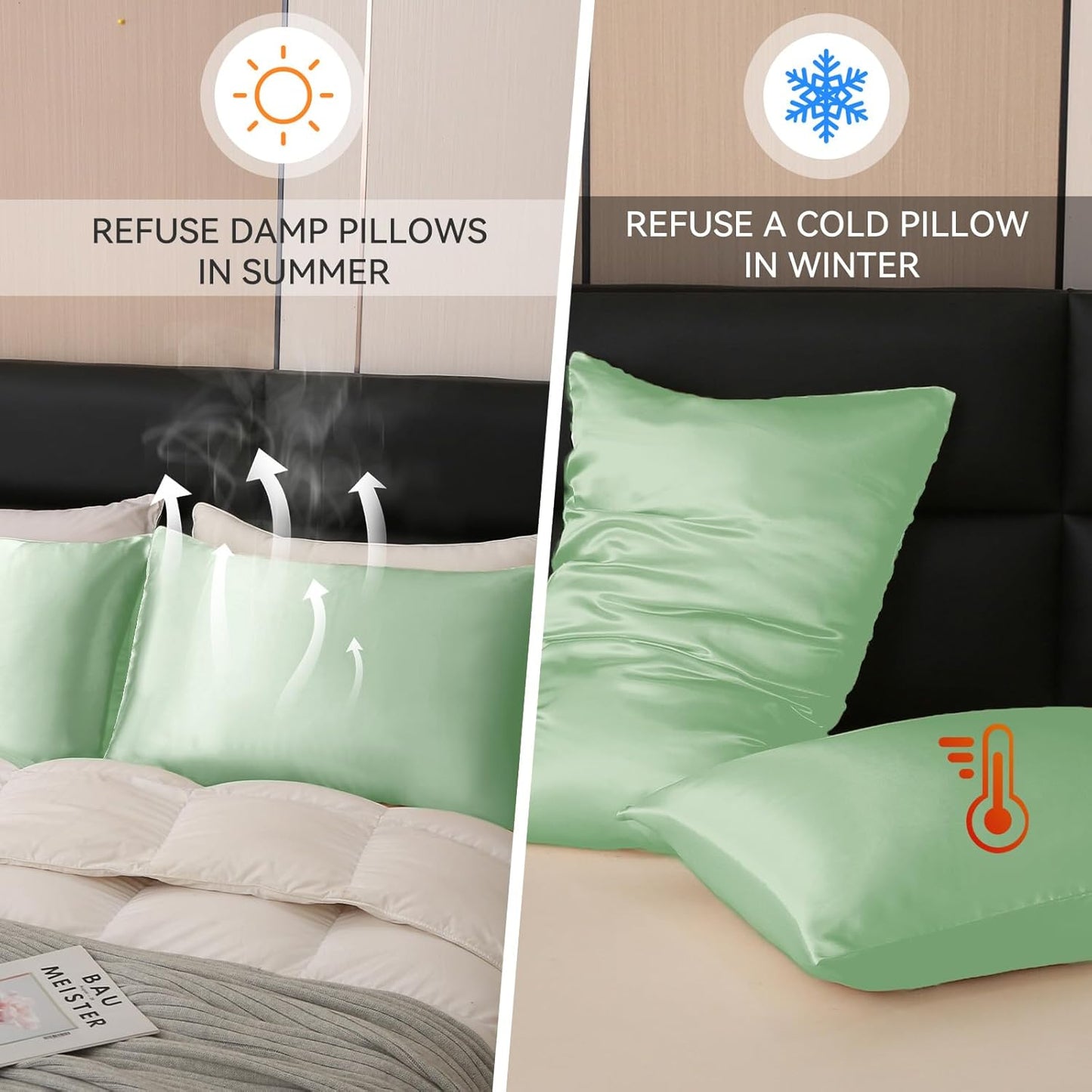 Tyfitb Satin Pillowcase Set for Hair & Skin Care – Cooling, Hypoallergenic, Anti-Frizz, Wrinkle-Free – Soft, Luxurious Pillowcases with Envelope Closure – 2-Pack, Queen Size 20x30, Gift-Ready