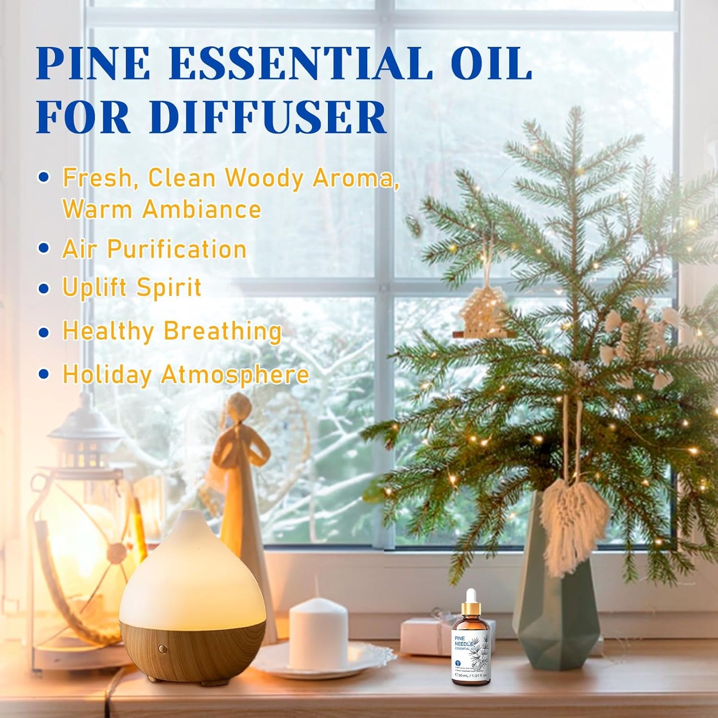 HIQILI Pine Needle Essential Oil, Strong Fresh Woody Fragrance for Better Breath Used with Aromatherapy Diffuser, Soap Candle Making Scent, DIY Perfume, Beard Shave and Cleaning Spray - 30ml