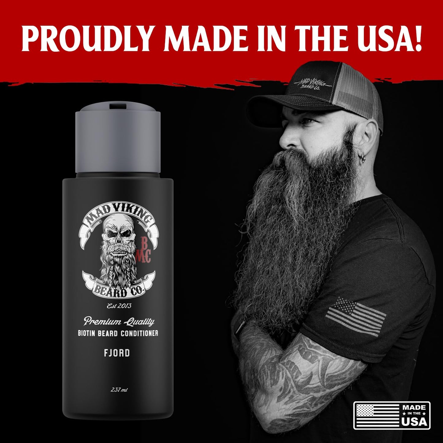 Mad Viking Fjord Biotin Beard Conditioner – Restores, Moisturizes and Softens - Deep Conditioning and Reduced Frizz - Crisp Clean Citrus & Woodsy Scent, Made in the USA - 8oz