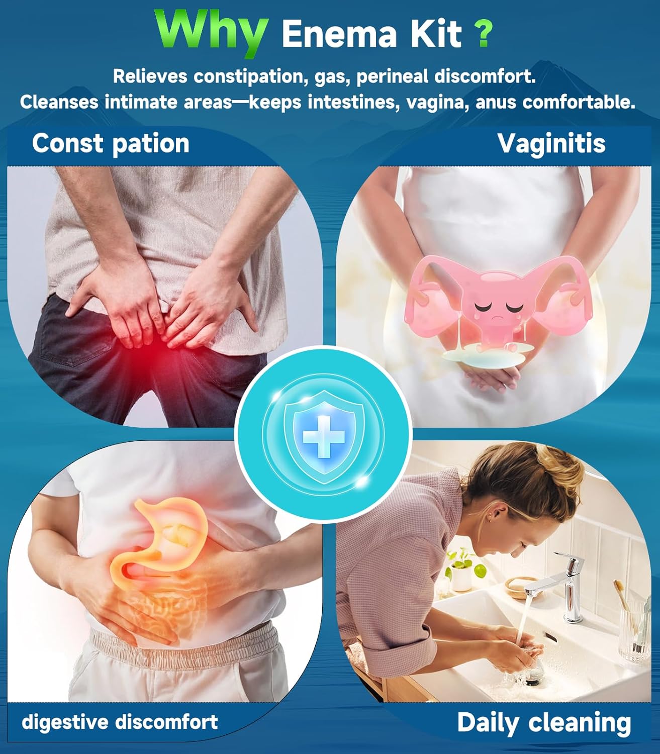 Vaginal Douche Cleaner - Anti Back-Flow Anal Douche Vagina Cleaning Kit, Enema Kit for Colon Cleansing,Manual Pressure and Nozzle Tips Enemas for Vaginal Douche for Women (330ML)