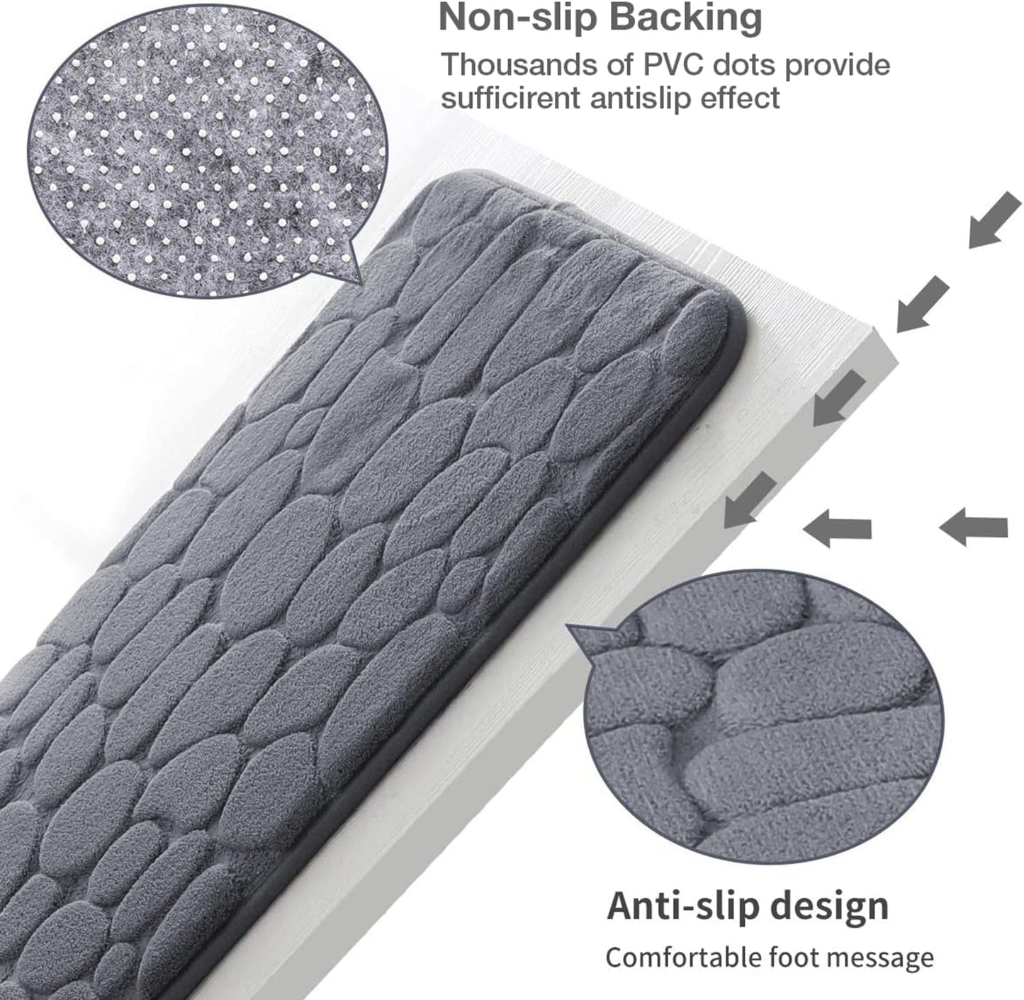 YIHOUSE Memory Foam Runner Rug, Cobblestone Bathroom Runner Rugs Super Water Absorbent Bath Mats for Bathroom Machine Washable Bath Rugs Runner for Hallway Bedroom Laundry Room(26 x 50,Dark Gray)