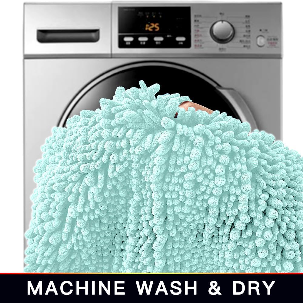 Walensee Bathroom Rug Non Slip Bath Mat (36x24 Inch Spa Blue) Water Absorbent Super Soft Shaggy Chenille Machine Washable Dry Extra Thick Perfect Absorbant Best Large Plush Carpet for Shower Floor