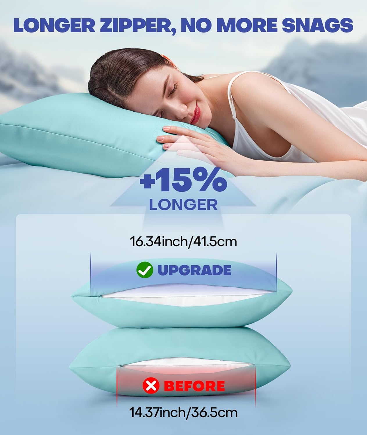 Ice Cooling Pillowcase for Hot Sleepers, Instantly Cool, Stays Cold All Night, Softer Than Silk Pillow Cases, Pillow Covers with Invisible Zipper, Gift for Men & Women - King Size, Mint Blue (1 Pack)