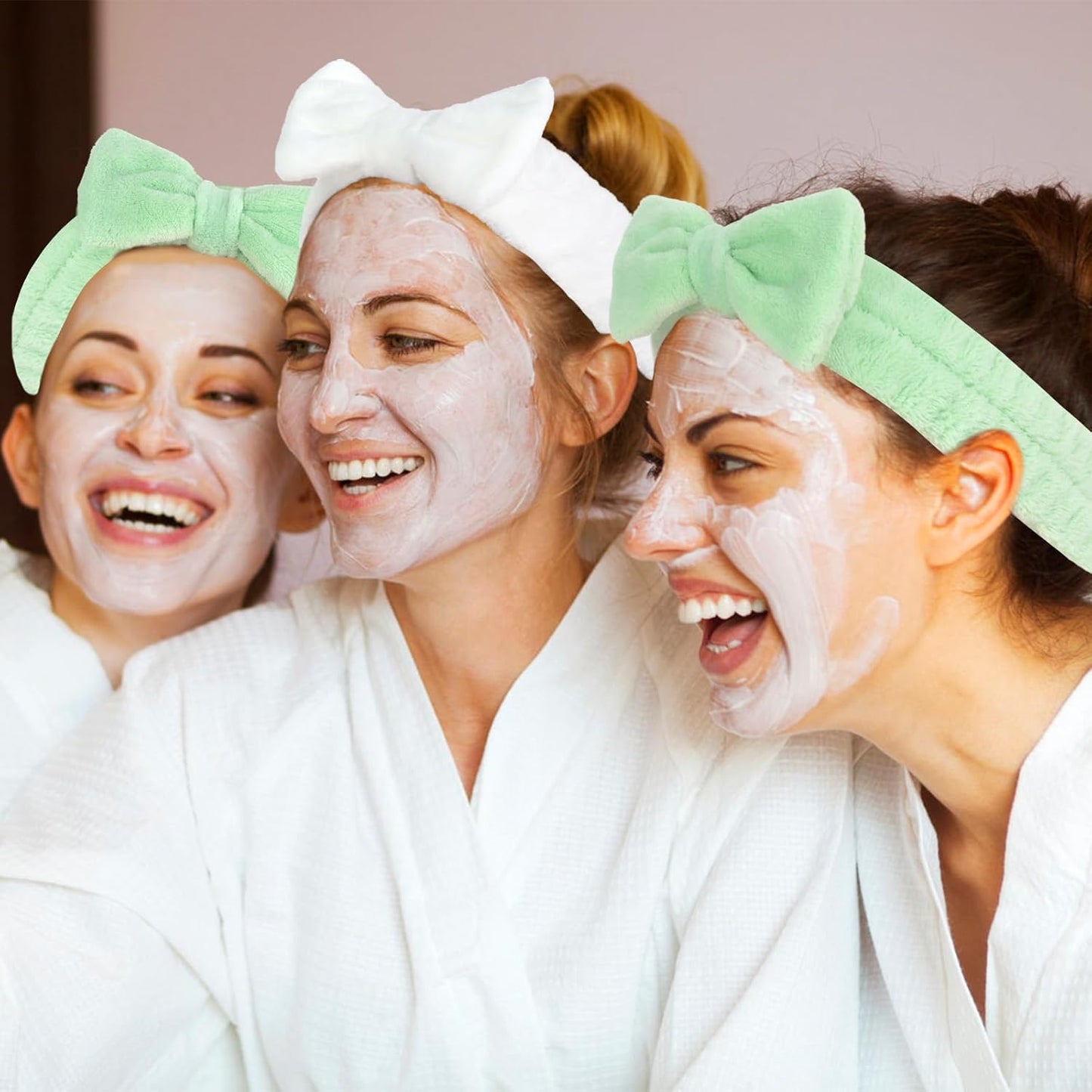 CIEHER 8 Pcs Hairband Set for Bachelorette Party Favors - 1 White + 7 Green, Hair Accessories for Bride Bridesmaid, Securing Hair for Skincare Makeup Headbands Face Wash Headbands for Women