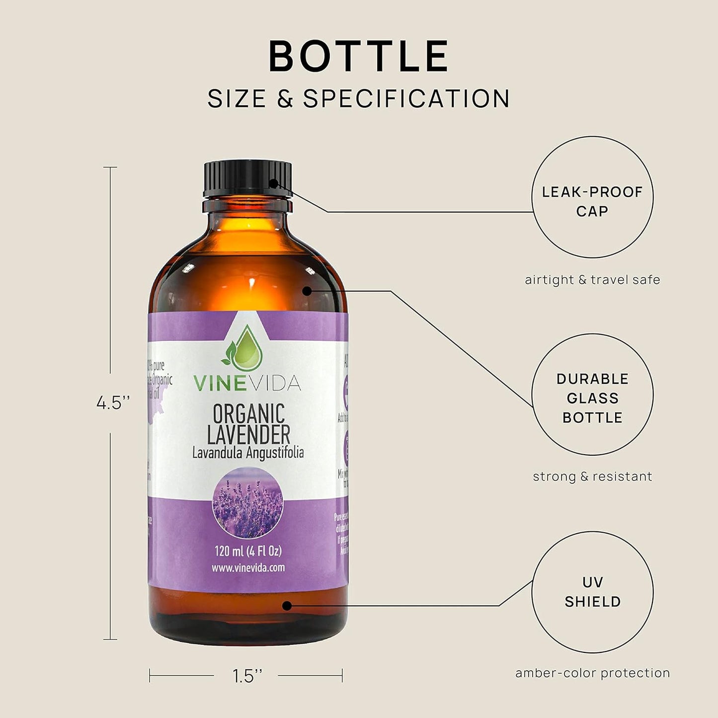 VINEVIDA Organic Lavender Essential Oil 4 oz - Undiluted, DIY Candle Scents for Candlemaking, Bulk for Soap Making