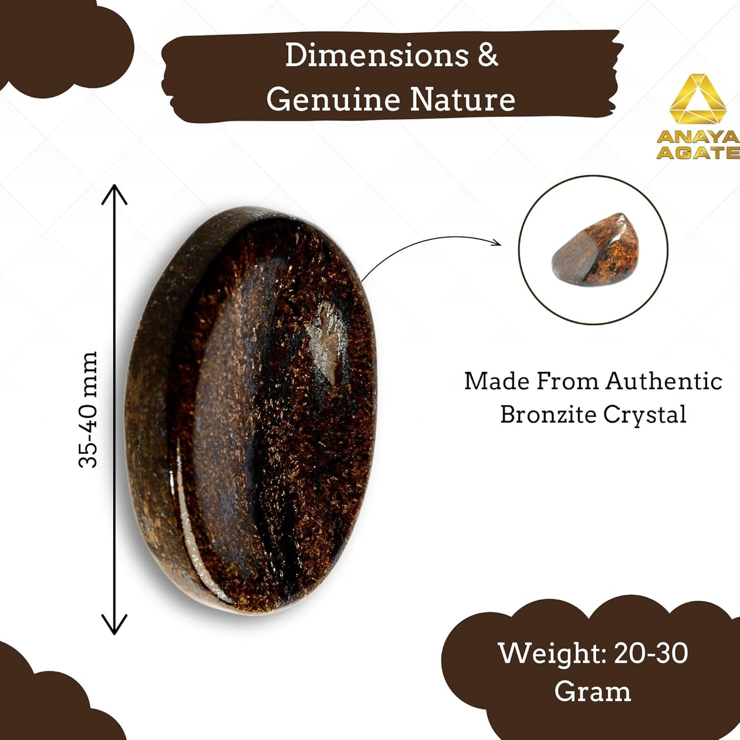 Bronzite Worry Stones – Crystal Thumb Worry Stone for Anguish, Stress – Relaxing & Soothing Balance Stones for Meditation, Relief – Healing Stones & Crystals for Men, Women