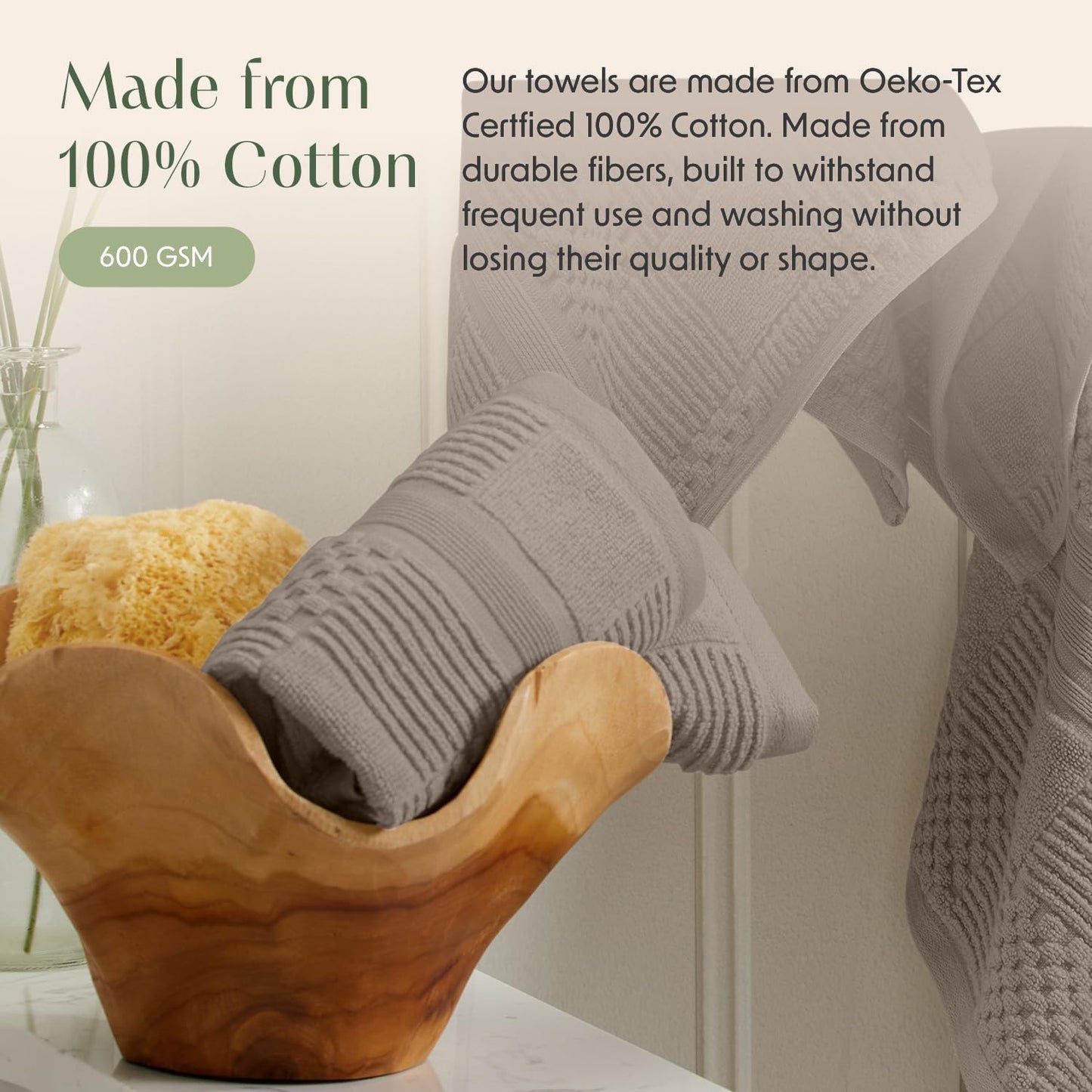 Springtree Home 100% Cotton Bath Towel Set of 4 | Brown Bath Towels | Geometric Textured Design | Absorbent & Quick-Dry | 4 Bath Towels | Oeko-TEX® Standard 100 Cotton | Myla Collection - Cobblestone