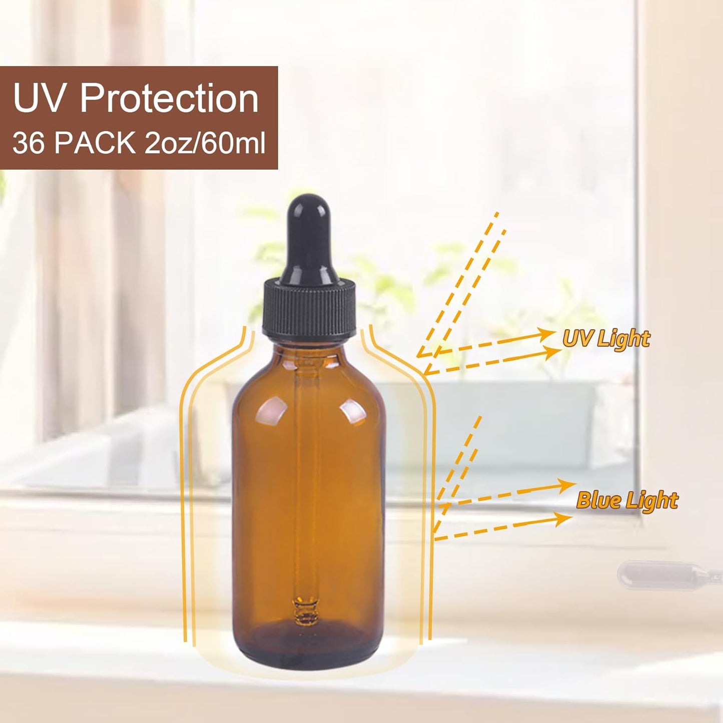36 Pack 2oz Amber Glass Dropper Bottles, Glass Eye Dropper Bottles for Essential Oils, Perfumes, Laboratory Use (Amber, 2oz-36Pack)