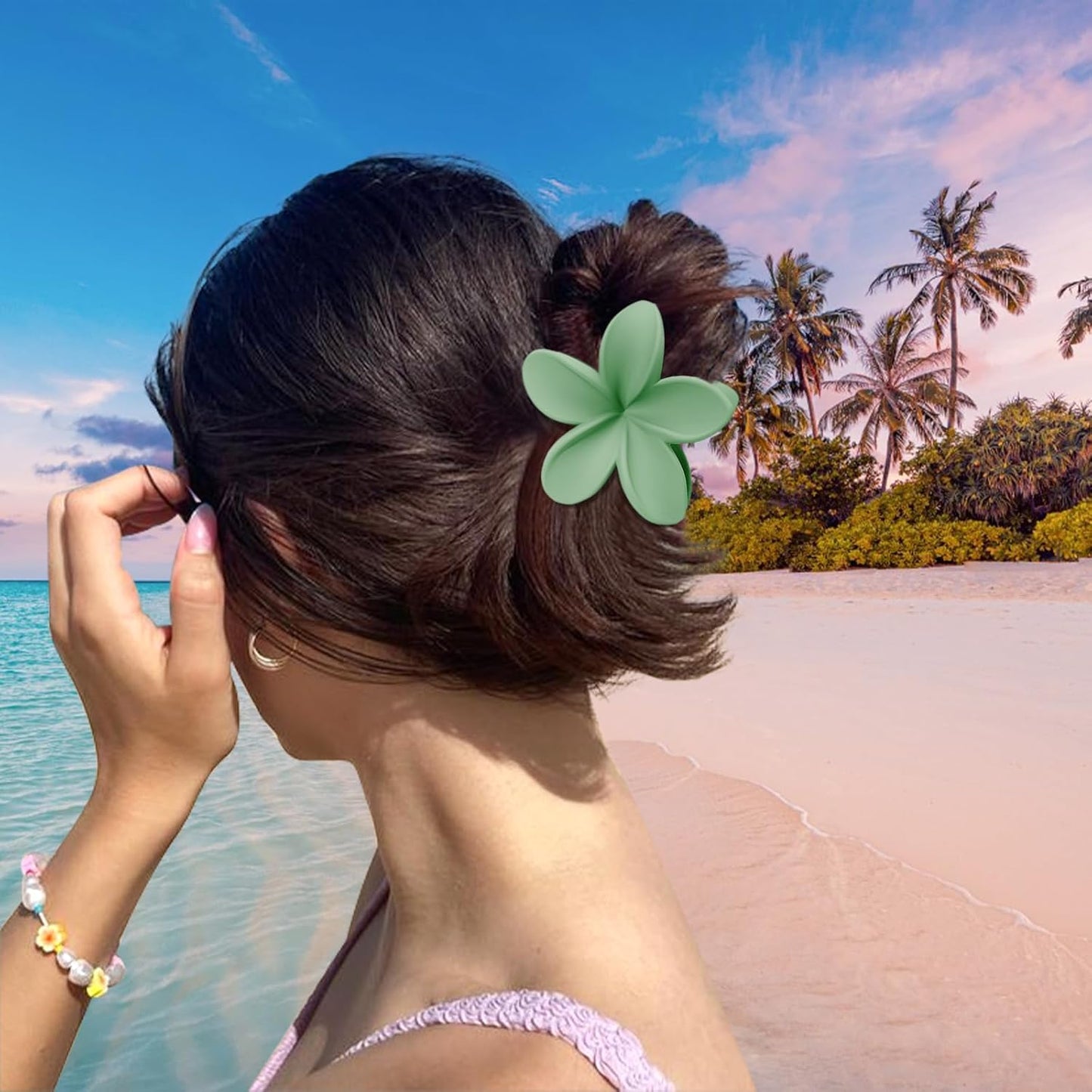 Hawaiian Flower Hair Claw Clip for Women Girls 6 PCS Large Plumeria Flower Hair Clips for Thick Thin Hair Hawaii Hair Accessories - Matte 1