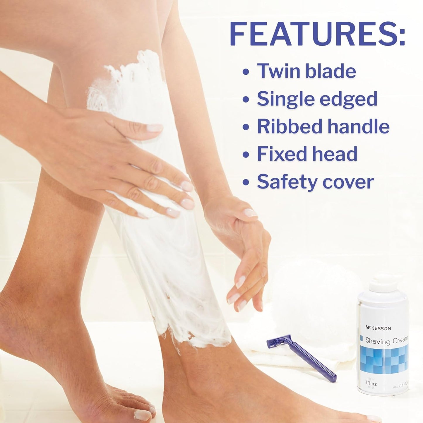 McKesson Disposable Razors [50 Count] – Twin Blade Bulk Shaving Razors for Men & Women, Stainless Steel, Blue, Single-Use for Medical Clinics, Tattoo, Travel, Camping & Salon Care