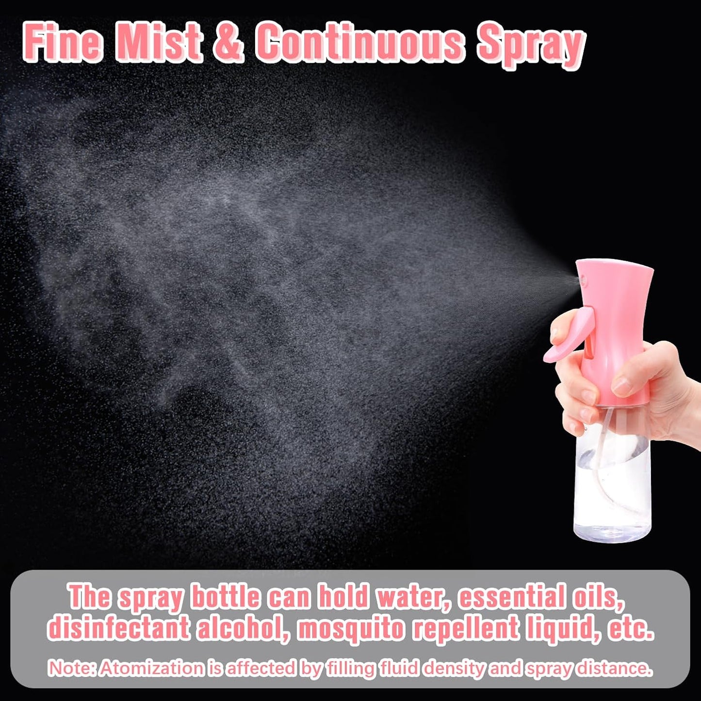 Spray Bottle,Fine Mist Spray for Hair,Ultra-Fine Continuous Spray Bottle for Skincare,Plant Care,Pet Grooming,Cleaning, Refillable Spray Container,Christmas Gift (1Pcs Light Pink 6.8oz)