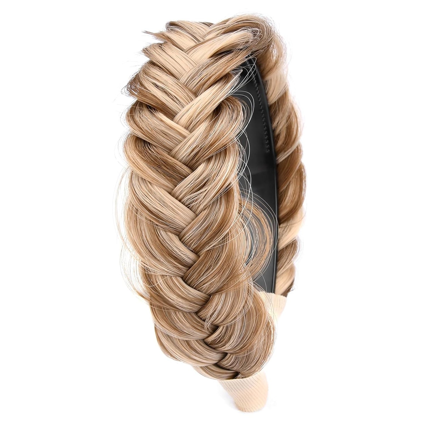 DIGUAN Wide Messy Braided Headband With Teeth Synthetic Hair Plaited Headband High Elasticity Braids Chunky Fishtail Braided Hair Band Hairpiece for Girls Women (Highlighted)