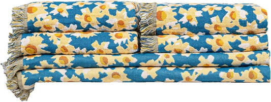 Bath Towels Set, Soft & Thick & Absorbent & Quick Dry, Hotel Towels for Bathroom Luxury, Beach Towel (Floral Dark Cyan, 2 Bath Towels+4 Hand Towels)