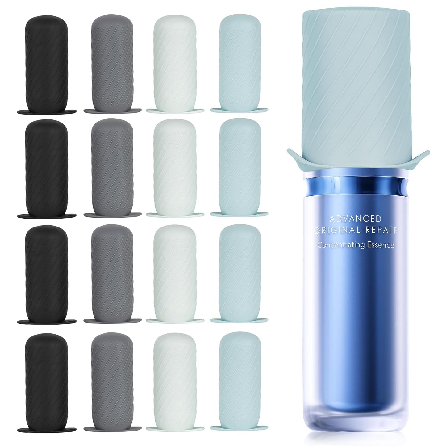 Bottle Covers for Travel, Elastic Sleeves for Leak Proofing, Silicone toiletry Containe sleeves, Leak Locks Travel Accessories for Shampoo Conditioner Wash Body Bottles (16pack)