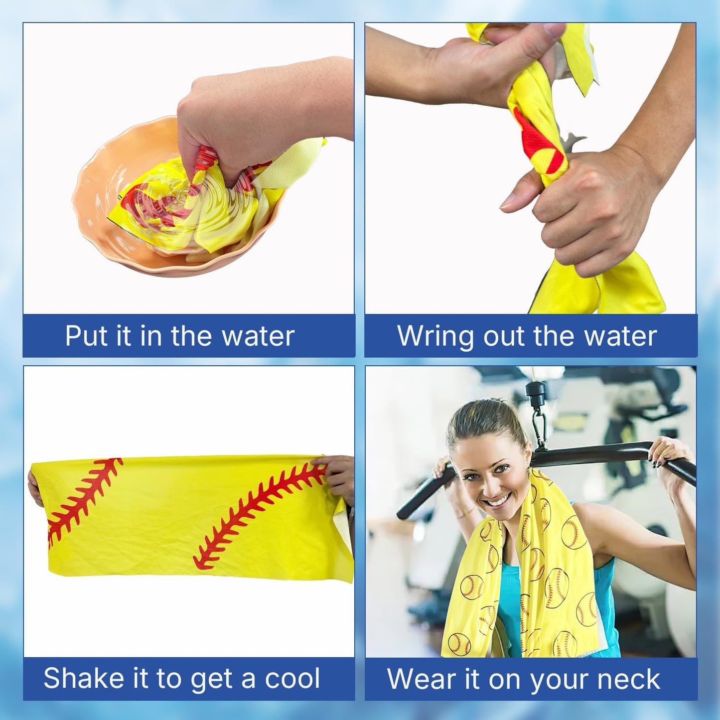 OPSO Softball Cooling Towel Set, 40 x 12 inches, 12 Pack, Microfiber Sports Towels for Baseball, Soccer, Golf LCE Towel Microfiber Sports Towels for Player (Softball 4)