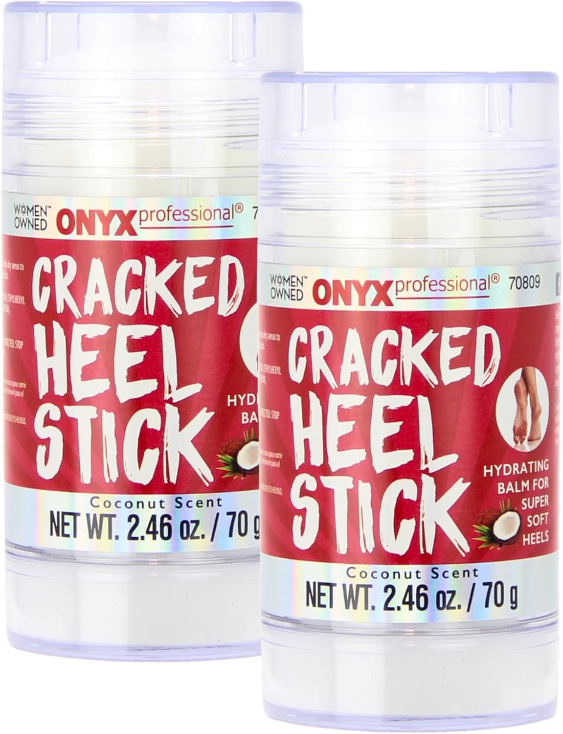 Onyx Professional Cracked Heel Repair Balm Stick for Dry Cracked Feet Treatment, Coconut Scent, 2 pack - Moisturizing Foot Balm, Rolls On, No Mess Like Foot Cream or Foot Lotion, Heel Treatment