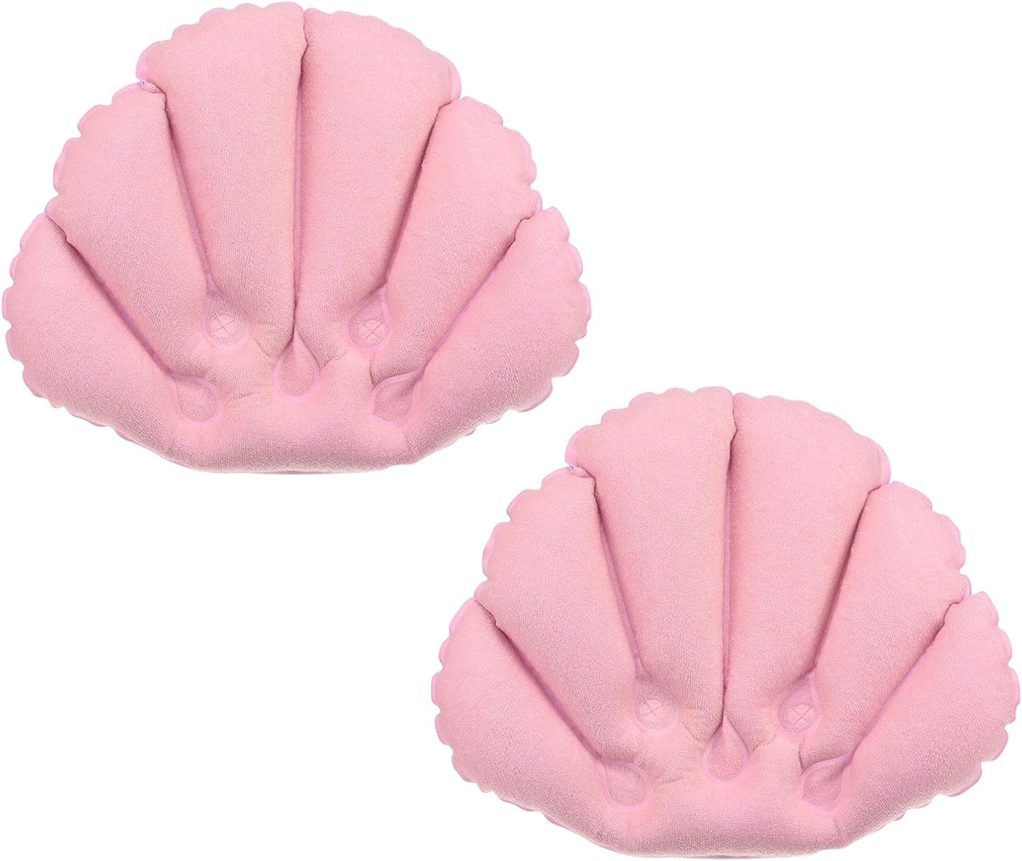 PATIKIL Inflatable Bath Pillow with Suction Cups, 2 Pack Terry Cloth Covered Shell Shape Bathtub Spa Pillow Neck Support for Bathtub Hot Tub, Pink