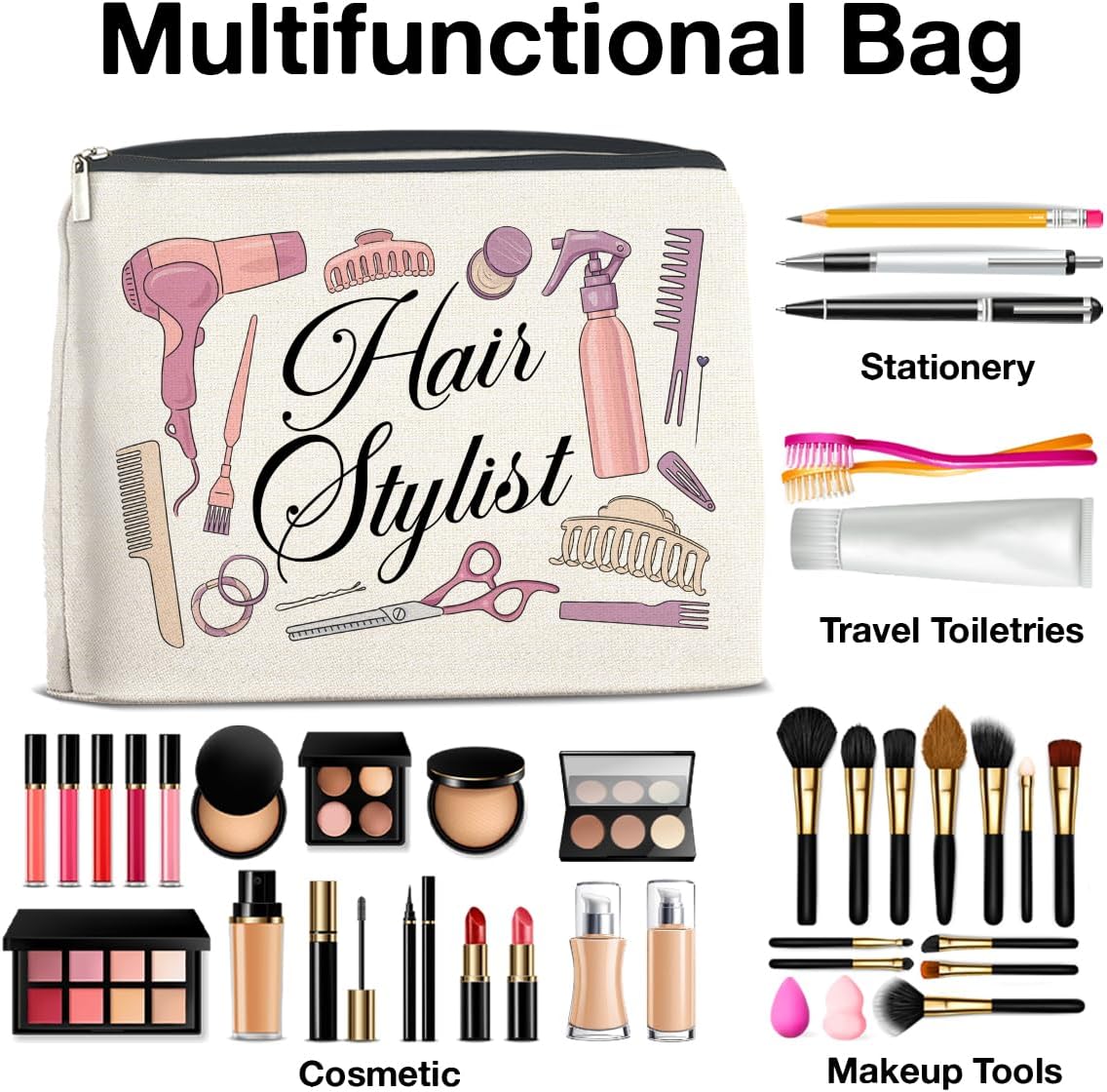 Hair Stylist Makeup Bag Hairstylist Gifts for Women, Gift for Hairdresser Hair Stylist Cosmetic Bag Zipper Makeup Pouch