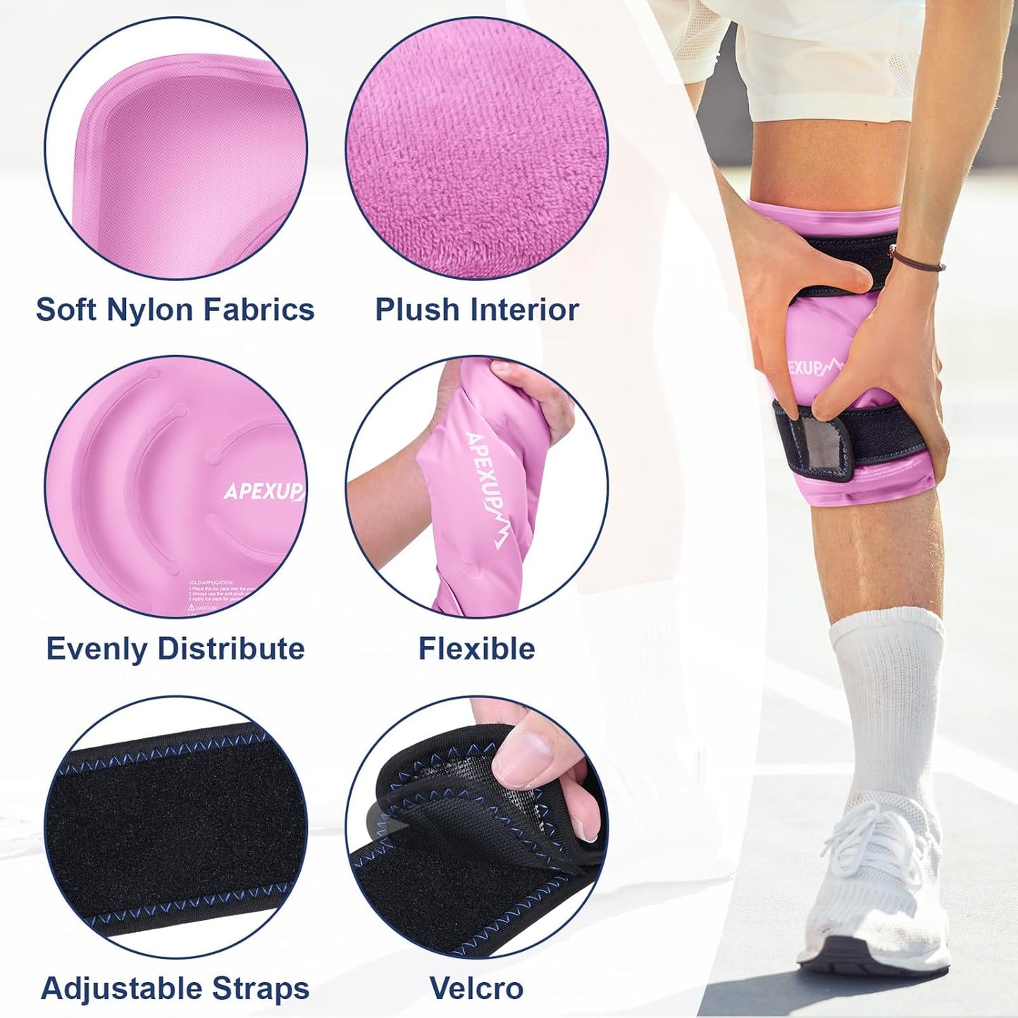 APEXUP Ice Pack for Knee Pain Relief, Large Reusable Wrap After Surgery, Flexible Gel Cold Pack for Injuries, Pain Relief for Back, Shoulder, Elbow, Ankle and Leg (Pink, XXL, 1PK)