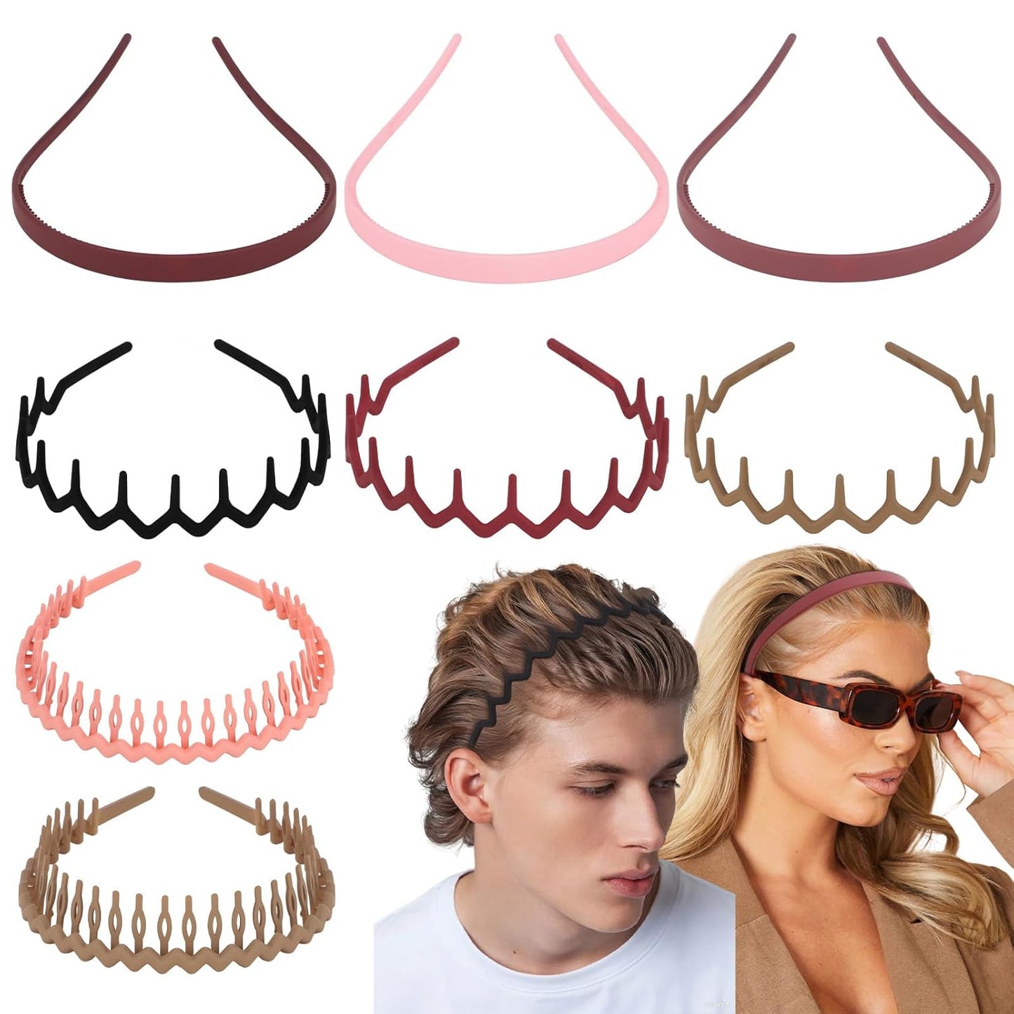CAVETEE 8 Pack Fashionable Hair Headbands, Stylish Zig zag & Classic Designs Sunglasses No Pressure Headbands for Women and Girls, Comfortable Non-Slip Hair Accessories (Pink Series, One Size)