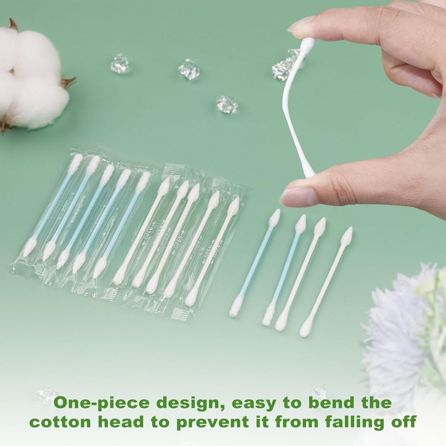 Cotton Swabs Individually Wrapped Travel Cotton Swabs, Cotton Stick Spiral Pointed Cotton Swab, Round Tip Cotton Swab, Double Tipped Cotton Swabs for Ear Makeup Cleaning Care (500 Count)