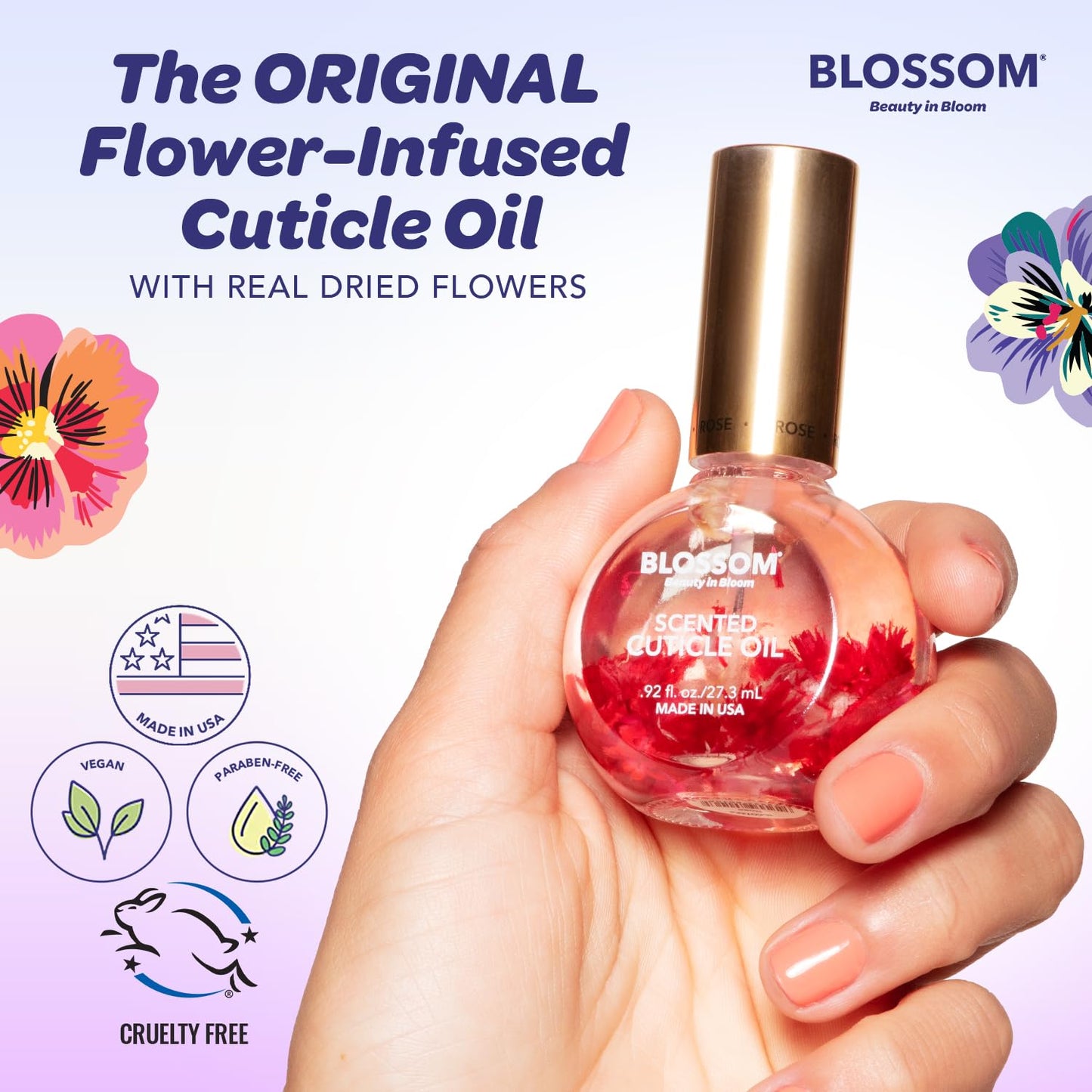 Blossom Cuticle Oil for Nails, Hydrating, Moisturizing, Scented Nail Oil Cuticle Care, Infused with Real Flowers, Made in USA, 0.92 fl. oz, Grape