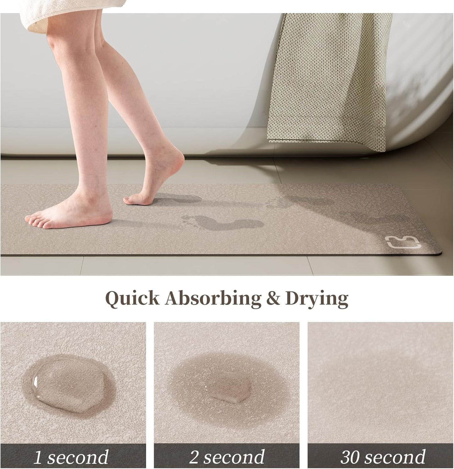 Taupe Diatomaceous Earth Bath Mat 15.7"x47.2" Extra Long Bathtub Mat Super Absorbent Non-Slip Shower Mat Bath Stone Fast Dry Large Mat Bathroom Rugs Mats for Bathroom Floor,Tub,Shower,Sink