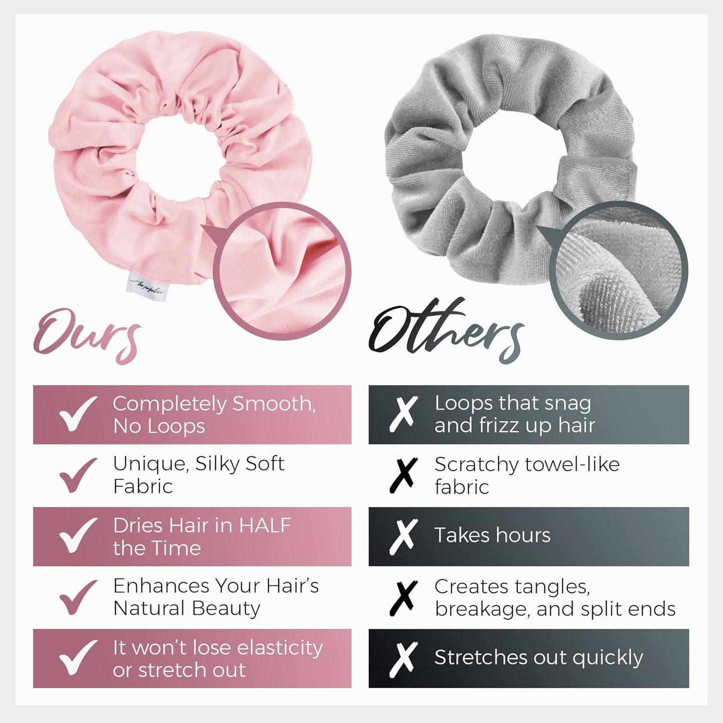 Microfiber Hair Drying Towel Scrunchies by The Perfect Haircare - Anti-Frizz & Silky Smooth - Ponytail/Bun Holder - Quick Drying & Absorbent - for Curly, Wavy, Long & Short Hair (2 Pack) (Pink)