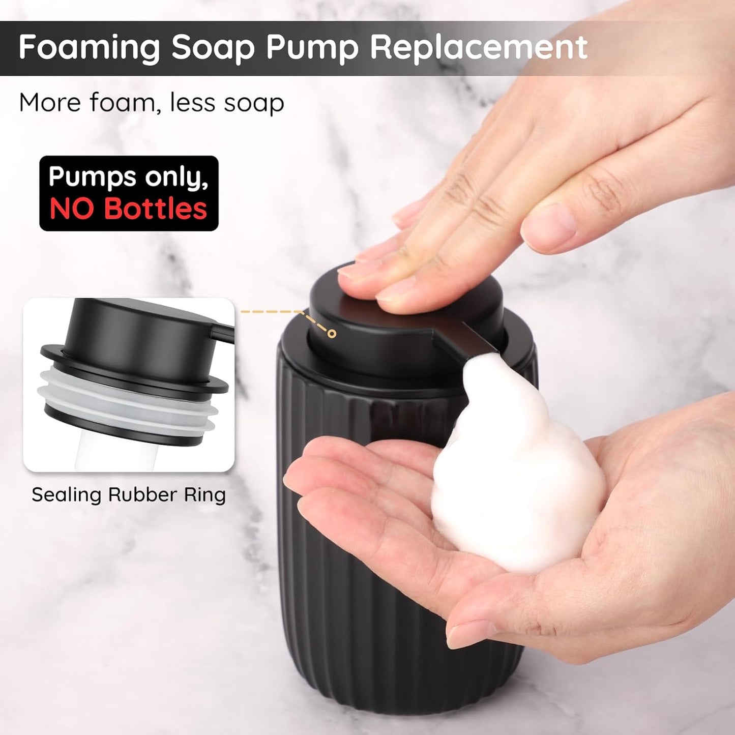 Segbeauty 2pcs Black Foaming Hand Soap Dispenser Pump Replacement, Foam Soap Dispenser Pump Head for Ceramic Dispensers Bottle Kitchen Sink, Pumps Replacement for Bathroom Shampoo Body Wash Container