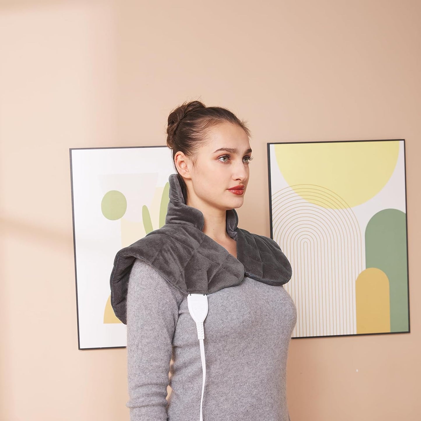 Ambershine 19''x24'' Weighted Neck & Shoulder Heating Pad, 2.5lbs with 12 Temperature Settings& 4 Auto-Off Timers, Pain Relief for Neck/Shoulder/Back, Christmas Gifts for Women Men Mom Dad (Gray)