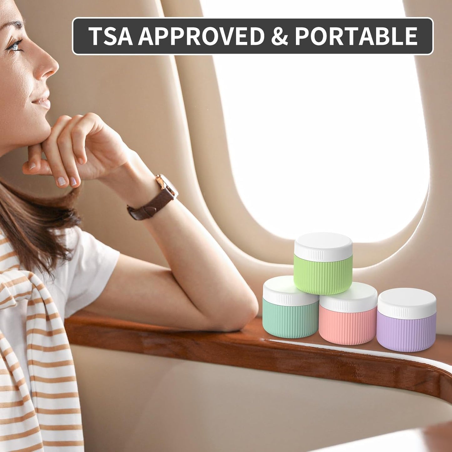 ME.FAN Travel Containers for Toiletries, TSA Approved 2 oz Silicone Cream Jars, Leak-proof Journey Containers, Trip Accessories with Lid for Cosmetic Face Hand Body Cream 4 Pack White Lid Bright