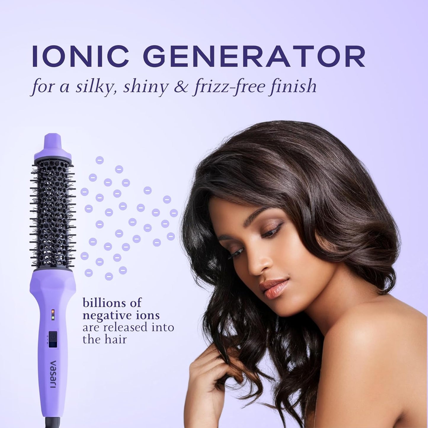 Vasari Extra-Long Round Thermal Brush 1.3 Inch | Curling Brush Iron with Ionic Ceramic Barrel for Creating Loose Curls and Volume | Hot Roller with Tangle-Free Technology | NOT A Hair Dryer