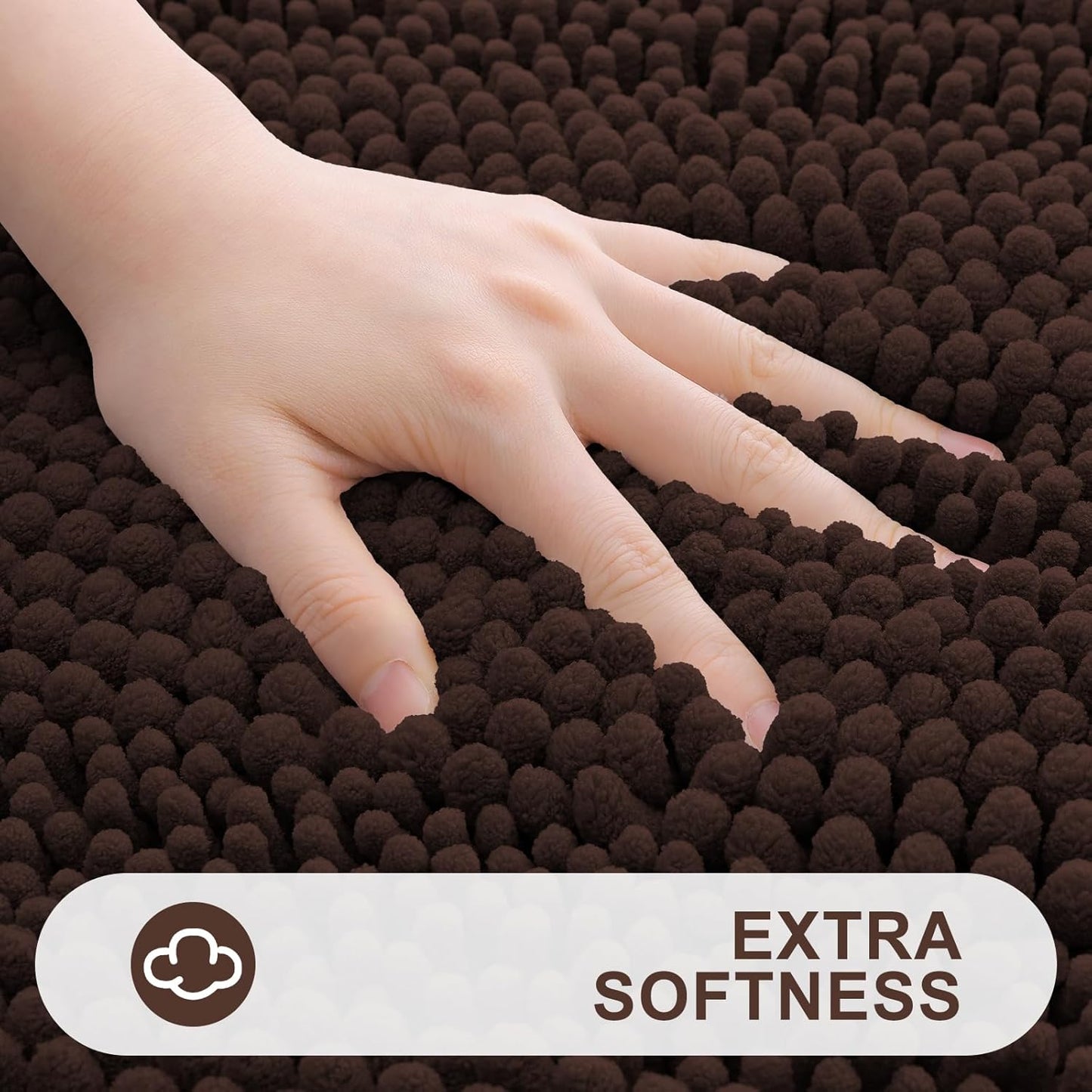 Grandaily Chenille Striped Bathroom Rugs 47x20, Extra Thick and Absorbent Bath Mats, Non-Slip Soft Plush Shaggy Shower Carpet, Machine Wash Dry, Bath Rug for Bathroom, Brown