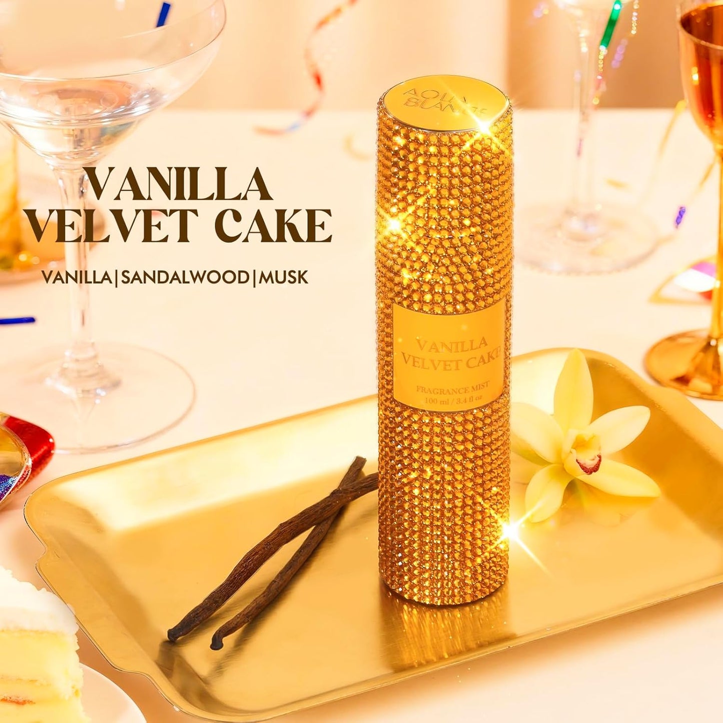 Body Spray for Women, Vanilla Velvet Cake, Diamond embellished Fragrance Mist, 3.4 fl oz