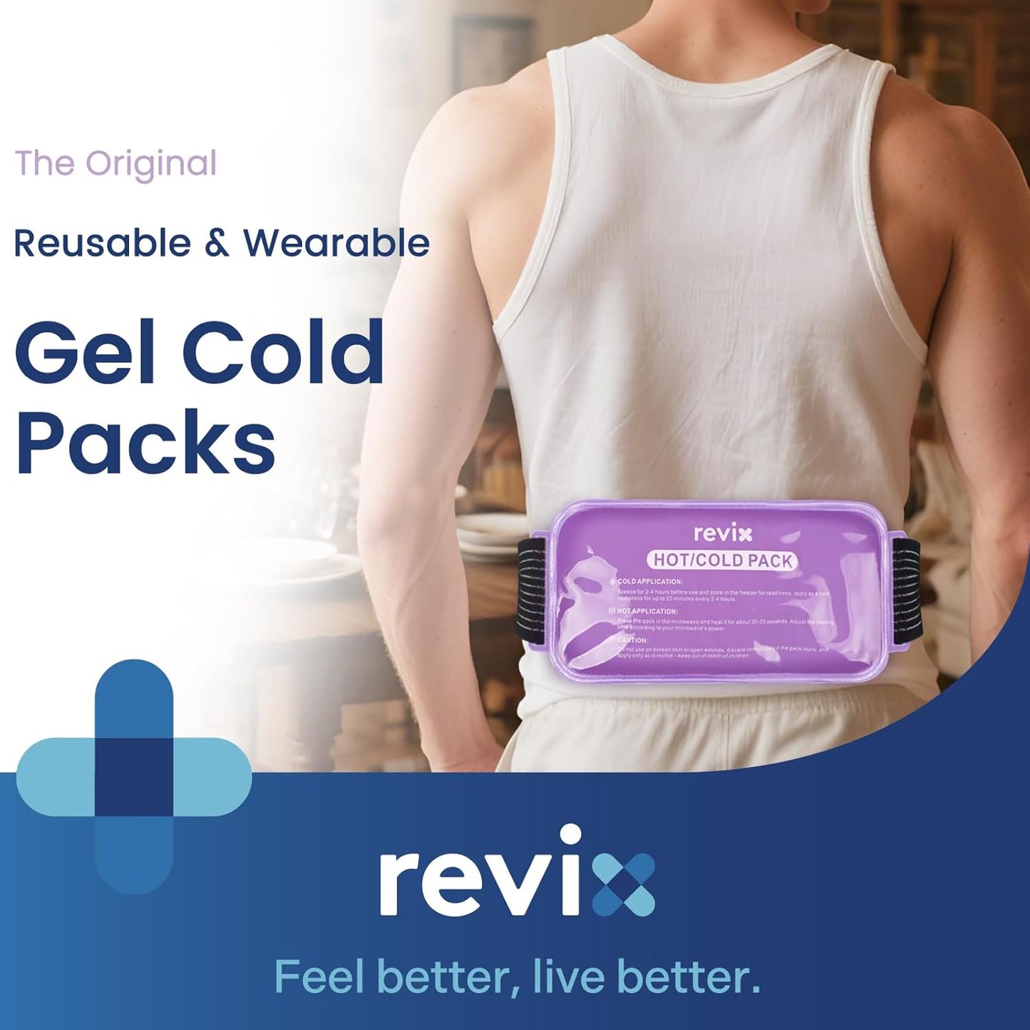 REVIX Large Ice Packs for Injuries, 2 Packs Hot & Cold Gel Ice Packs with PVC Cooling Design & Adjustable Strap, Flexible Therapy on Joints, Muscles, Shoulder, Back and Knee (12" x 6" Purple)