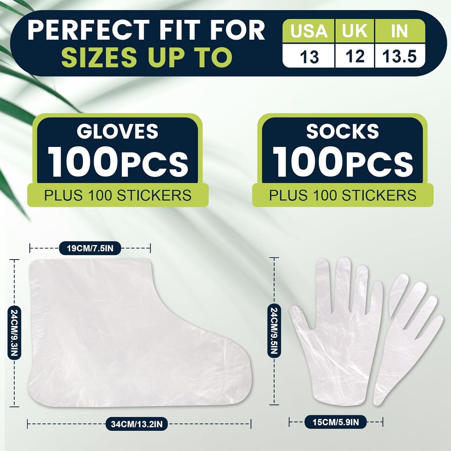 200PCS Disposable Hand & Foot Mask Set, 100P Hand Masks + 100P Foot Masks with Stickers, Leak-Proof Moisturizing Covers for Paraffin Therapy & at-Home Skin Care (Feet Fit up to US 13)