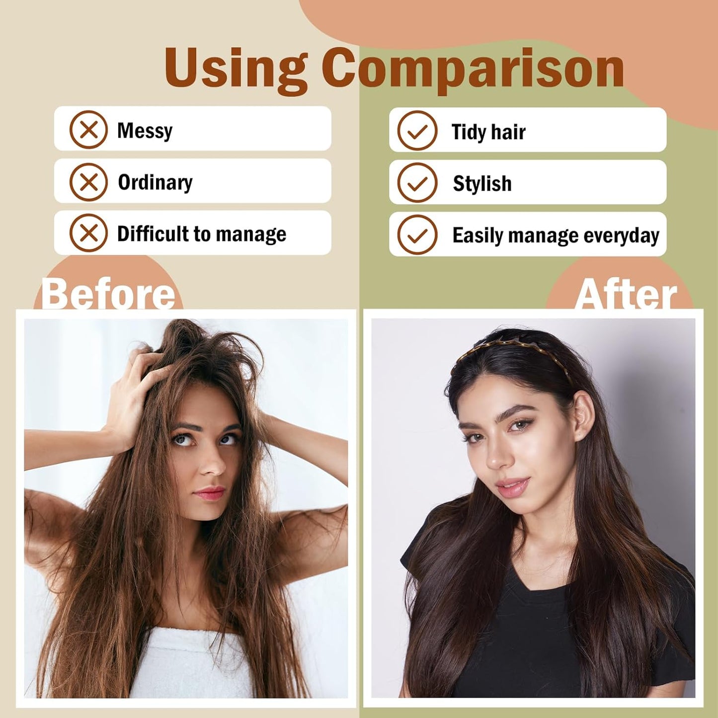 2PCS U Shape Fashion Tooth Hair Comb Headband 2025 New, High Cranium Headband for Women, Zig Zag Head Bands for Women Teens Hair Accessories Everyday Use (Amber-2PCS)