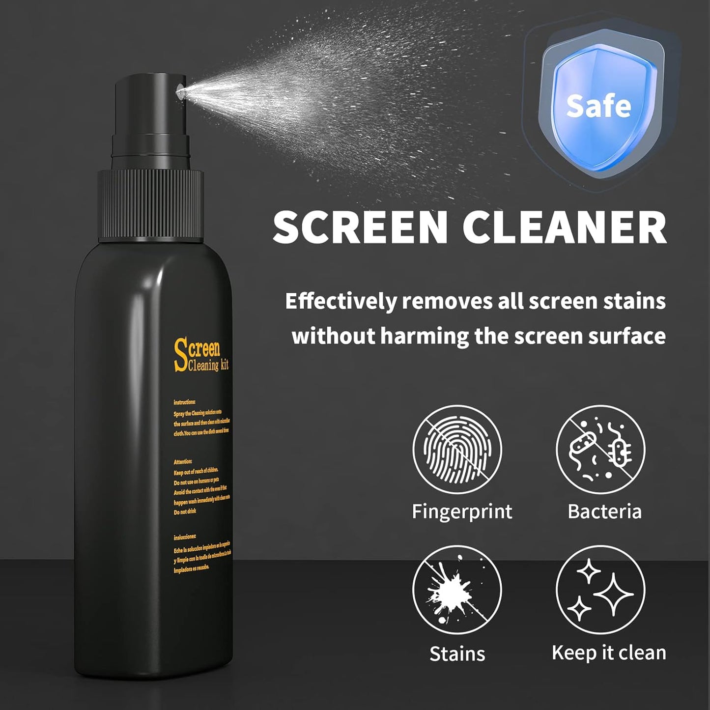 Car Screen Cleaner, Car Touch screen cleaner for Tesla, Screen Cleaner for Car Display, EV Car Screen Cleaner Spray and Wipe, Screen Cleaner Kit for Dashboard, laptop, Monitor
