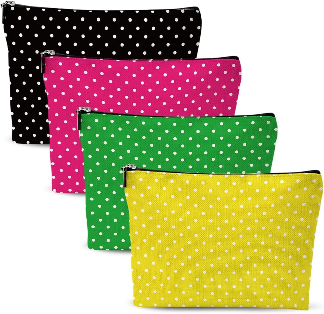 4pcs Polka Dot Makeup Bag, Fashion Polka Dots Cosmetic Bag, Christmas Wedding Anniversary Birthday Friendship Gifts for Women Girls Best Friends Sister Bestie Coworker Travel Toiletry Bag