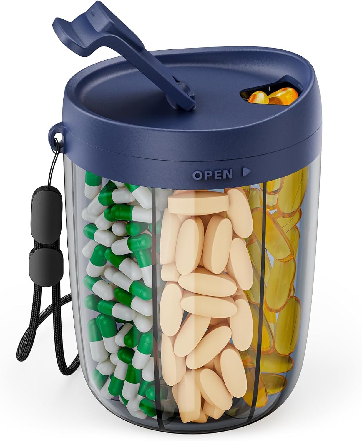 PULIV Large Supplement Organizer Bottle, Holds Plenty of 6 Various Vitamins in 1 Pill Dispenser with Anti-Mixing & Wide Openings Design, Easy to Retrieve Meds, Includes 20 Pcs Labels Silver Gray