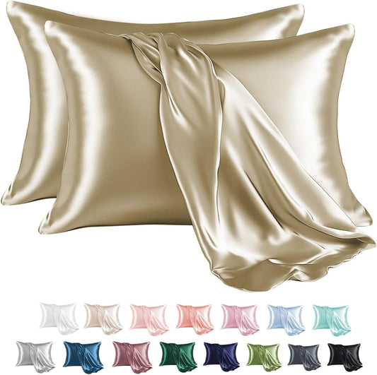 MR&HM Satin Pillowcase for Hair and Skin, Silk Satin Pillowcase 2 Pack, Queen Size Pillow Cases Set of 2, Silky Pillow Cover with Envelope Closure (20x30, Taupe)