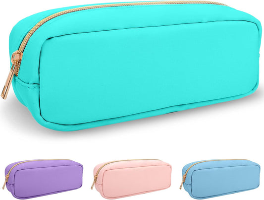 izuzta Nylon Small Makeup Bag Slim Pouch, Preppy Cute Makeup Brush Case Bag Cosmetic Zipper Pouch for Purse, Waterproof Travel Toiletry Bag Clutch Coin Pouch Makeup Organizer for Women Girls(Mint)
