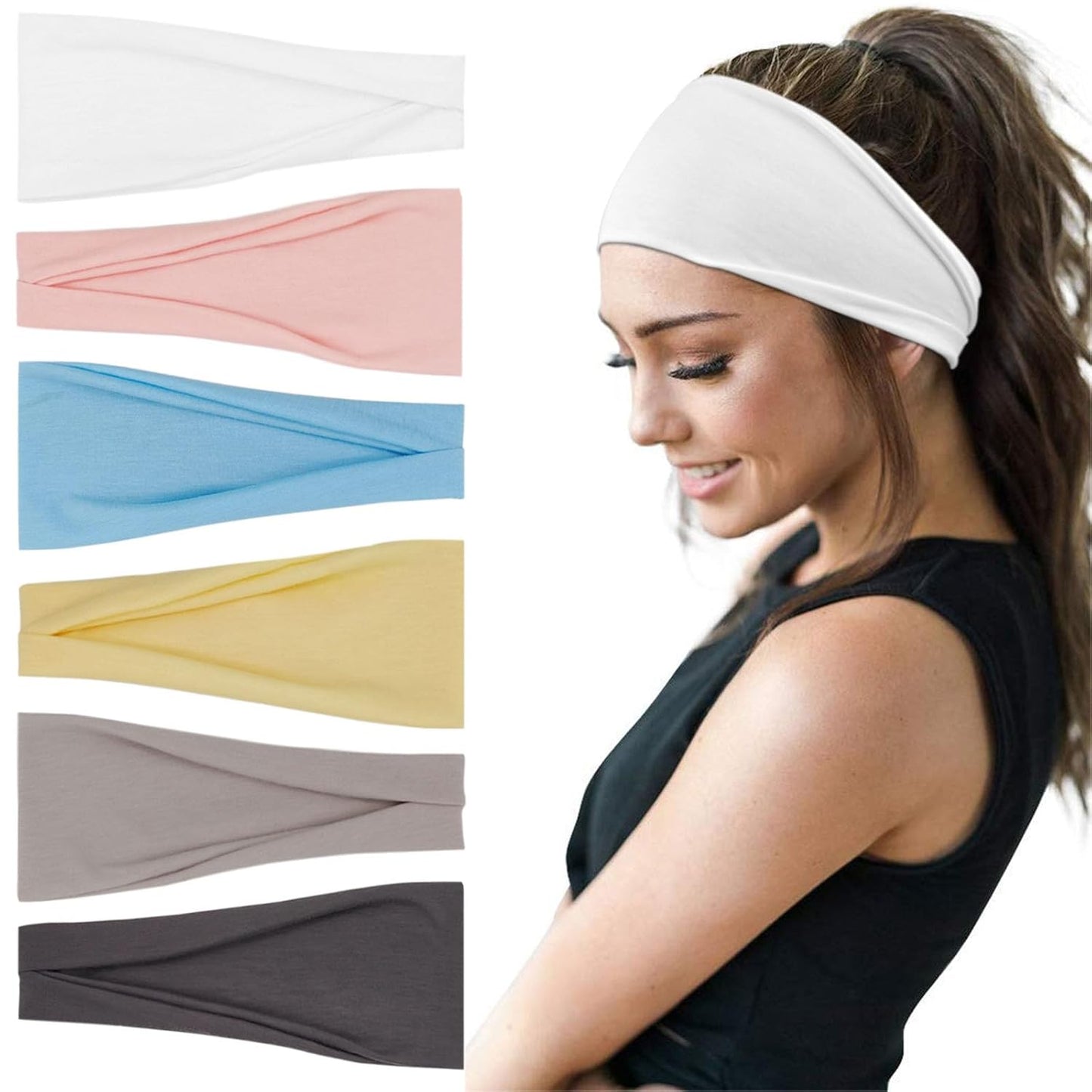 Fashion Headbands For Women Wide Headband Yoga Workout Head Bands Hair Accessories Band 6 Pack