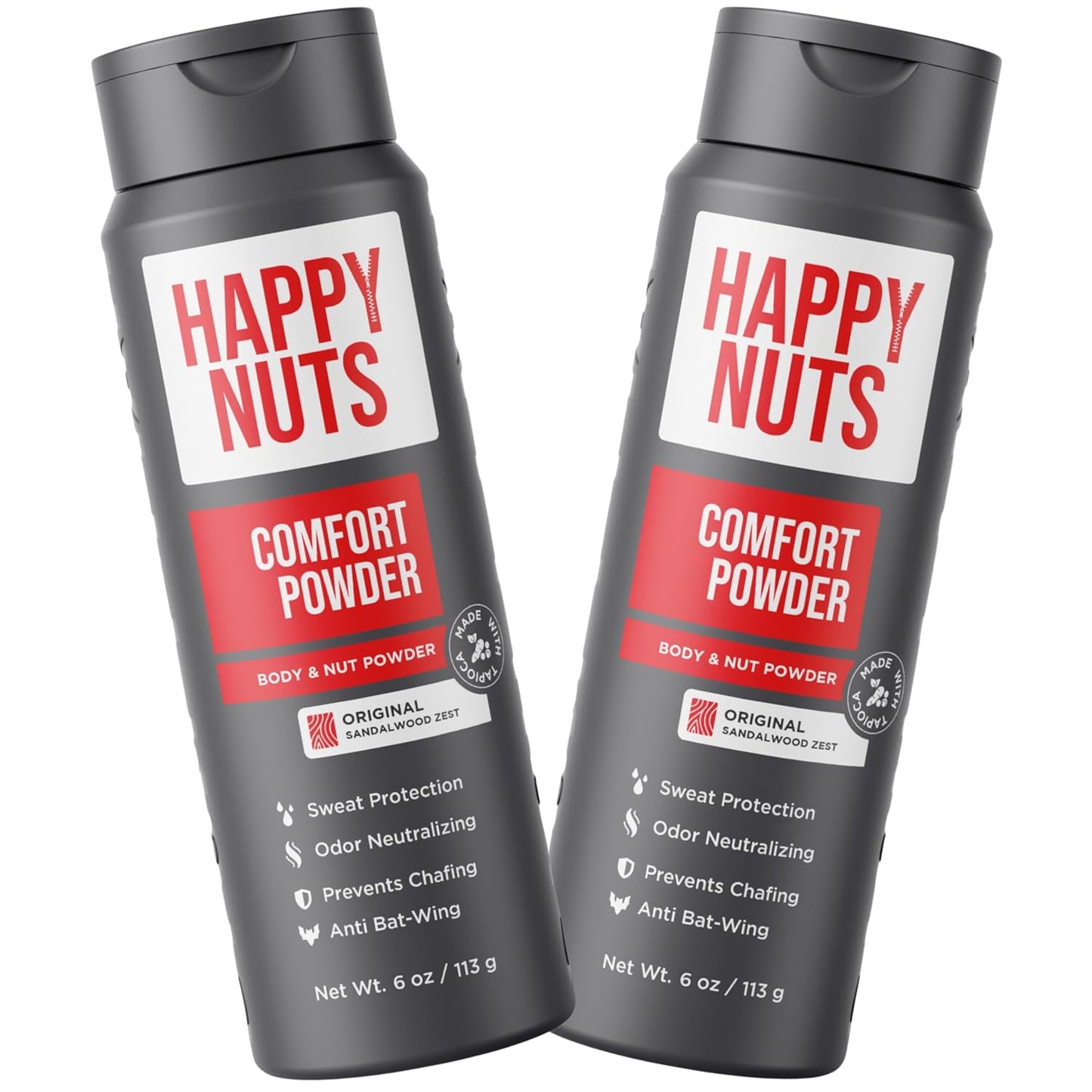Happy Nuts Comfort Powder - Anti-Chafing, Sweat Defense & Odor Control for the Groin, Feet, and Body - Body Powder for Men (2 PACK)