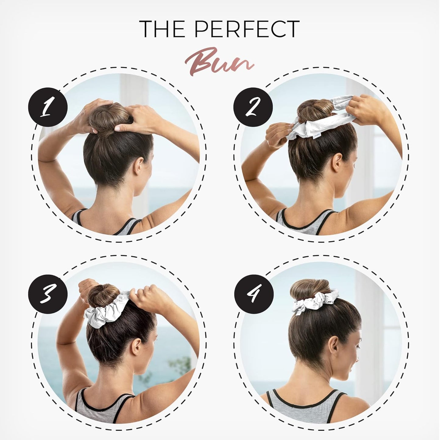 Microfiber Hair Drying Towel Scrunchies by The Perfect Haircare - Anti-Frizz & Silky Smooth - Ponytail/Bun Holder - Quick Drying & Absorbent - for Curly, Wavy, Long & Short Hair (2 Pack) (White)