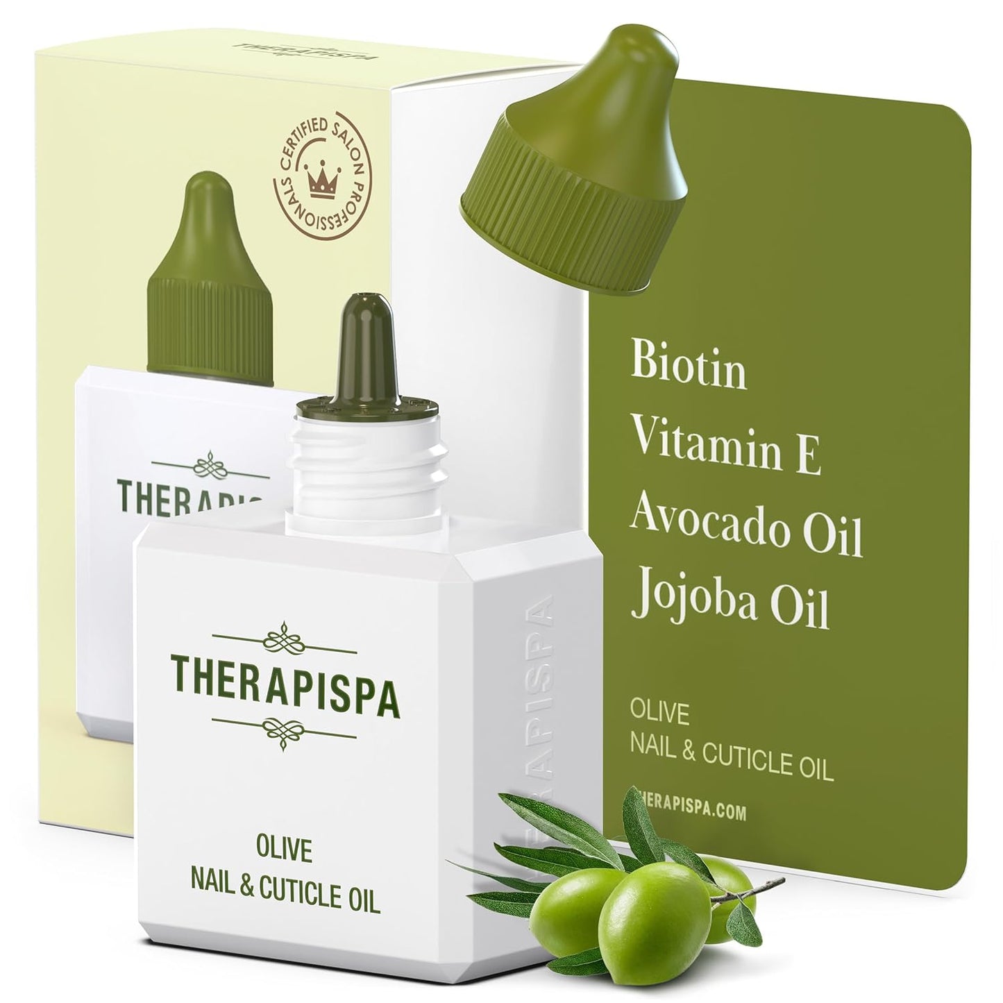 THERAPISPA Nail & Cuticle Oil with Avocado, Jojoba, Biotin & Vitamin E – Nail Growth & Repair Oil for Damaged Cuticles & Brittle Nails (Olive, 2.0 fl oz)