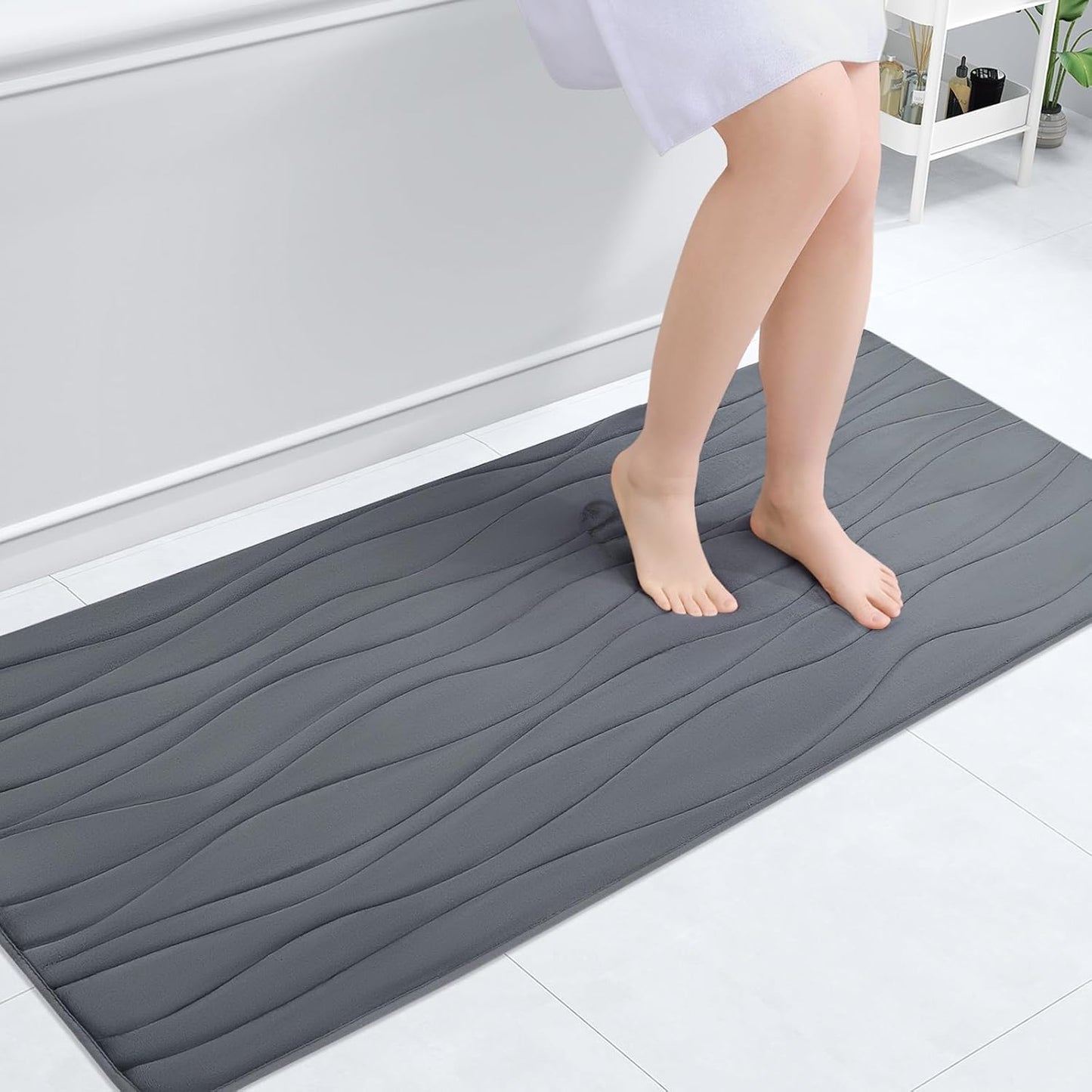 Buganda Memory Foam Bathroom Rug Mat 59x20, Extra Soft and Absorbent Bath Mats, Non-Slip and Machine Washable Bath Rugs for Bathroom Floor,Tub and Shower, Dark Grey